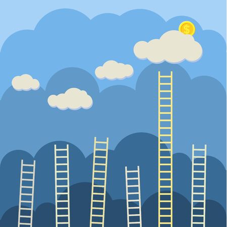 Steps to clouds. Concept of success. Vector flat illustration.のイラスト素材