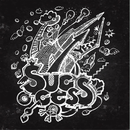 Business doodles on a blackboard. Concept of success. Vector illustrationのイラスト素材
