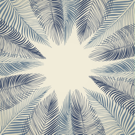 Hand drawn blue background of tropical palm leaves. Vector background.のイラスト素材