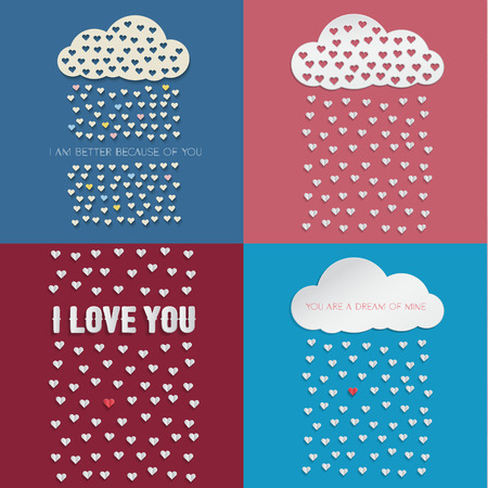 Colorful paper hearts from paper cloud with drop shadows. Vector illustrationのイラスト素材