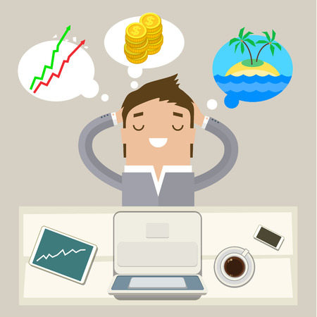 Business man dreaming on a cloud. Concept of big dreamsのイラスト素材