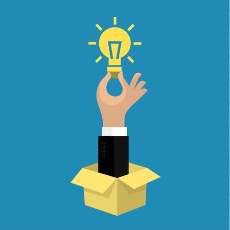 Hand holding light bulb, Business idea. Flat vector illustrationのイラスト素材