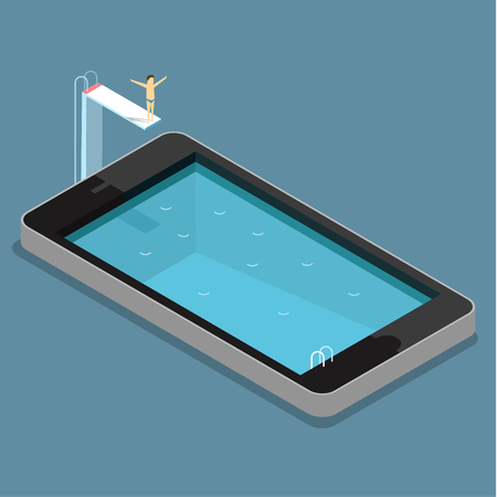 Concept of surfing internet. Enjoy the web with your smartphone. Flat vector illustration.のイラスト素材