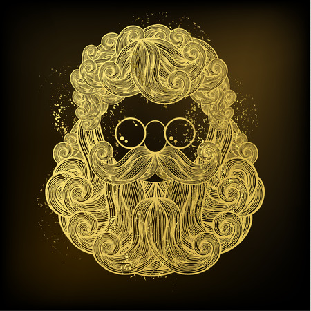 Christmas card with a golden beard and mustache of Santa Claus on black background. Vector illustrationのイラスト素材