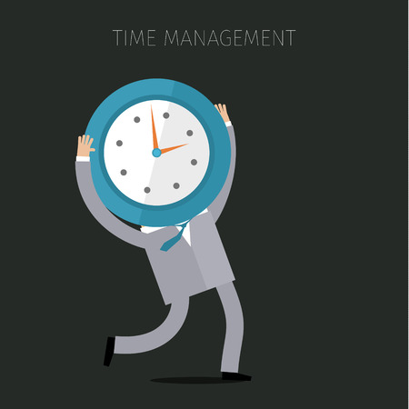 A businessman holding a clock. Concept of effective time management. Flat design vector business illustrationのイラスト素材