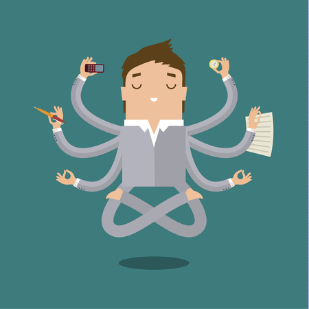 Businessman with multitasking and multi skill. Keep calm. Business concept. Flat designのイラスト素材