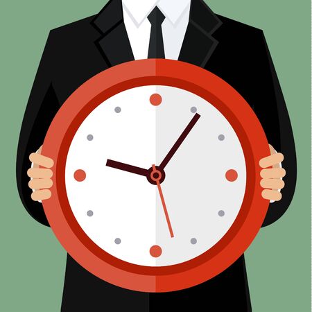Portrait of a businessman holding a watch. Concept of time managementのイラスト素材