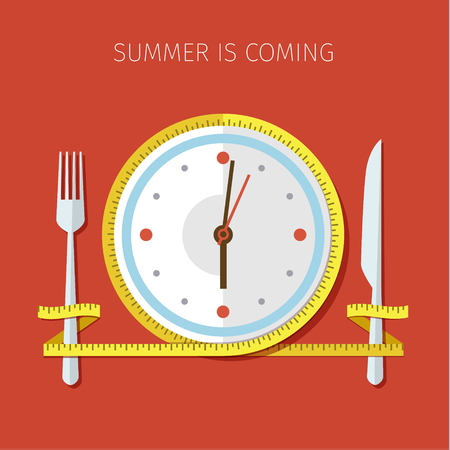 Concept for dieting, planned way of eating, nutrition regime. Colored flat design vector illustrationのイラスト素材