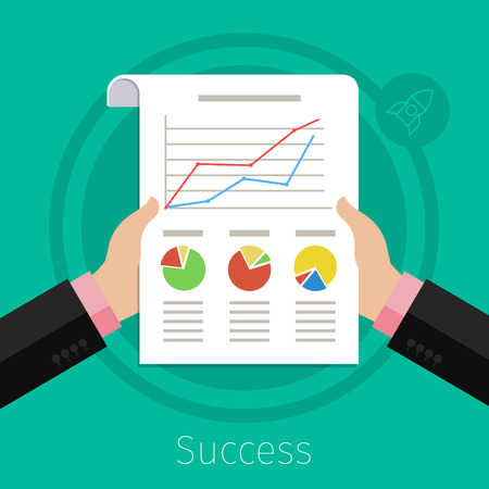 Businessman hands busy with paper and financial chart and graph. Flat design style.のイラスト素材