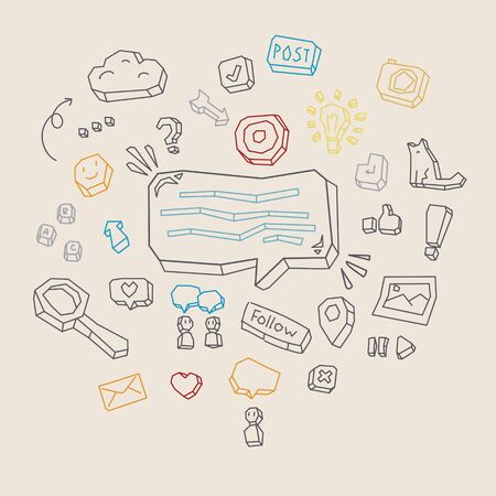 Business doodles on a blackboard. Concept of social network activity. Vector illustrationのイラスト素材