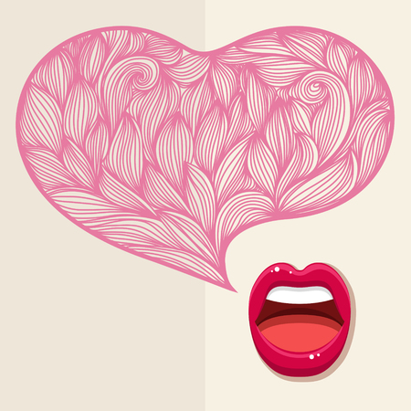 Concept of gossip or love. Female lips speak. Flat design, vector illustration.のイラスト素材