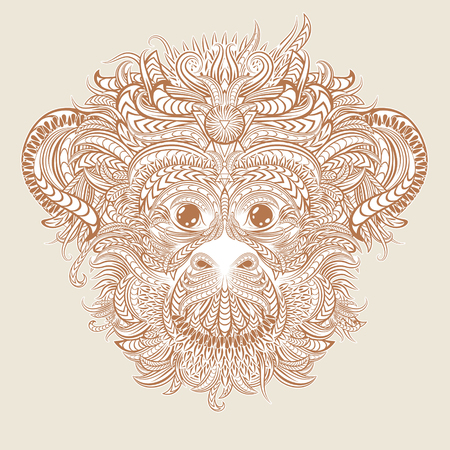 Patterned head of the monkey. 2016 New Year Symbol. Tattoo design. Vector illustration.のイラスト素材