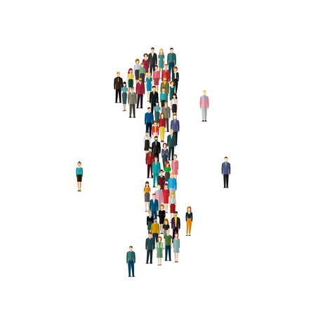 Numbers made of people. Large group of people in shape of number one 1. Flat design, vector illustration.のイラスト素材