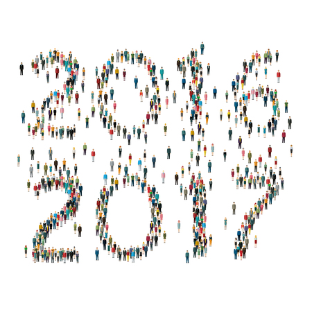 2017 Numbers formed out from celebrating people. Top view. Business people. Flat design, vector illustration.のイラスト素材