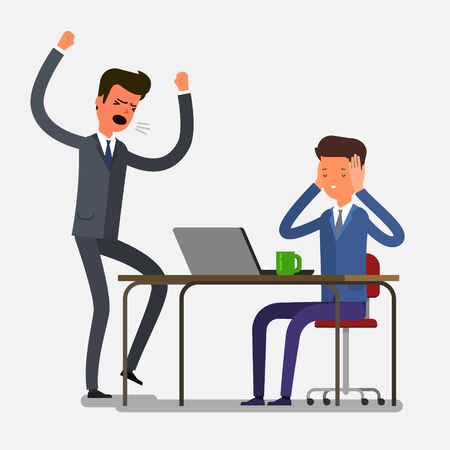 Angry businessman shouting at his workersのイラスト素材