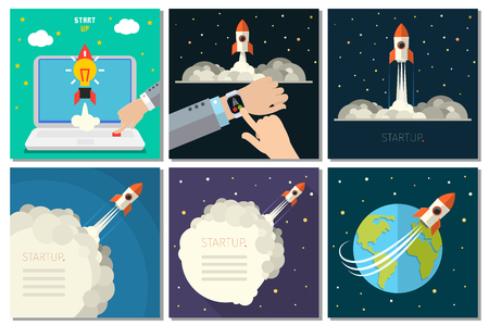 Modern vector illustration concept for new business project startup, launching new product or service. Business set.のイラスト素材