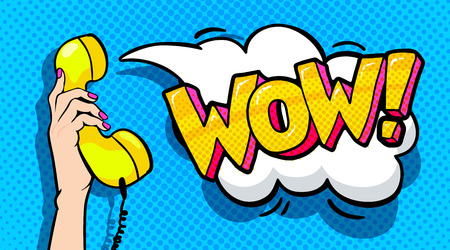 WOW word bubble in pop art comics style.のイラスト素材