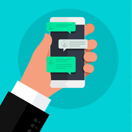 Concept of online conversation hand holding a phone