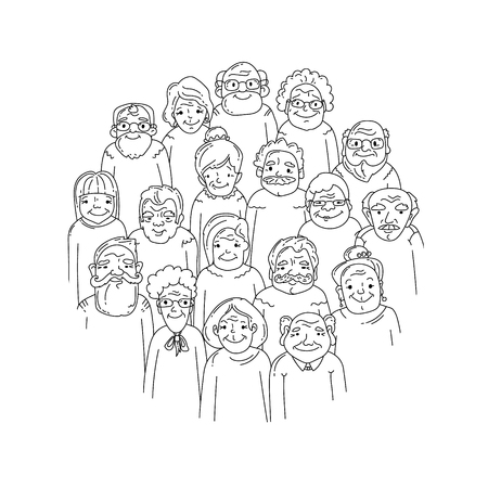 Hand drawn old people.のイラスト素材