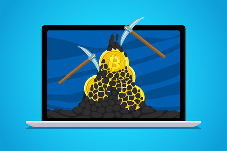 Concept of crypto-currency Mining bitcoins and earning crypto-currency.のイラスト素材