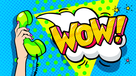 WOW word bubble in pop art comics style.のイラスト素材