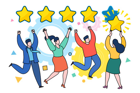 Five stars rating flat style vector concept.