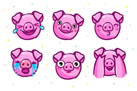 Pig is a symbol of 2019 new year. Head of the Emoji Pig in pop art style.のイラスト素材