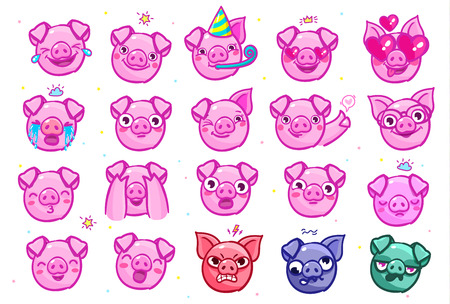 Pig is a symbol of 2019 new year. Head of the Emoji Pig in pop art style.のイラスト素材