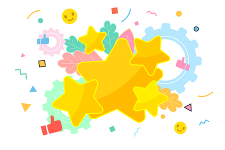 Concept of Feedback consumer or customer review evaluation, satisfaction level and critic. Five stars rating flat style. Flat design, vector illustration.のイラスト素材