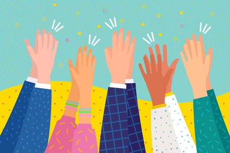 People applaud. Human hands clapping ovation. Flat design, business concept, vector illustrationのイラスト素材