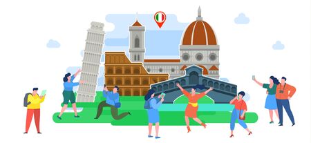 Concept of travel or studying Italian. Tourists in Italy.のイラスト素材