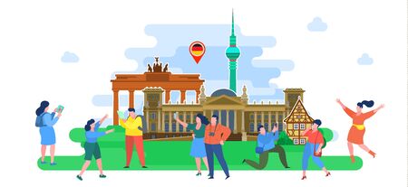 Concept of travel or studying German. Tourists in Germanyのイラスト素材