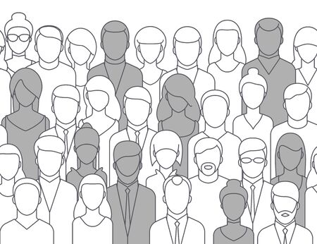 The crowd of abstract people, line style. Flat design, vector illustration.のイラスト素材