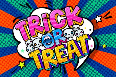 Halloween illustration. Trick or Treat message in pop art styleのイラスト素材