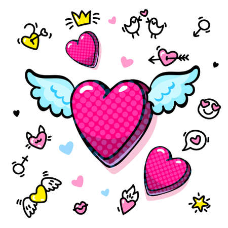 Happy Valentines day lettering in pop art style. Concept of love.のイラスト素材