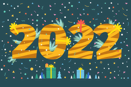 New Year party card. Numbers 2022. Flat designのイラスト素材
