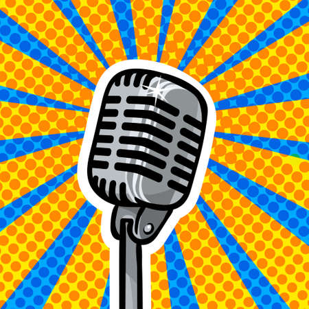 Retro microphone on white background. Design element for poster, emblem, badge.のイラスト素材