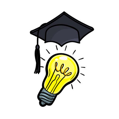 Concept of a graduating class or idea. Graduation cap on light bulbのイラスト素材