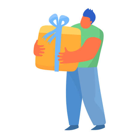 Happy man holding gift box with bowのイラスト素材