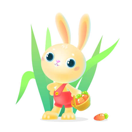 Cute Bunny holding a basket of carrots. Easter bunny in spring.のイラスト素材