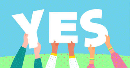 Concept of agreement. Woman holding a letters with yes word.のイラスト素材