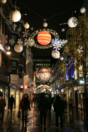 London, UK - December 16, 2010: Street Night View of Carnaby Street with Christmas Decoration. Carnaby Street is well known shopping area and it is also famous for it's beautiful Christmas Decoration.  のeditorial素材