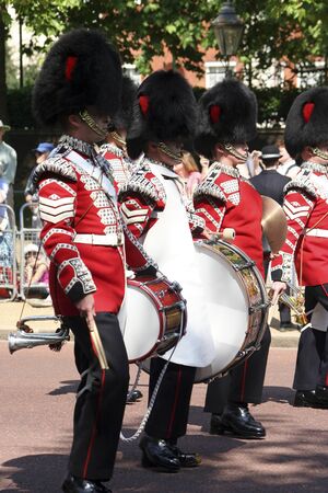 London, UK - June 17, 2006: Queen's soldiers marching at Trooping the Colour ceremony, also known as the Queen's Birthday Parade のeditorial素材