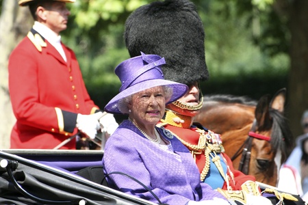 London, UK - June 17, 2006: Queen Elizabeth II and Prince Philip seating on the Royal Coach at Trooping the colour ceremony, also known as the Queen's Birthday Paradeのeditorial素材