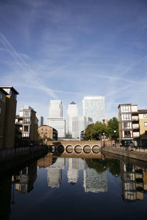 Office skyscrapers in Canary Wharf. Canary Wharf is the main financial district at London

