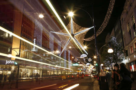London, UK - November 18, 2011: Christmas Lights Display on Oxford Street in London. The modern...