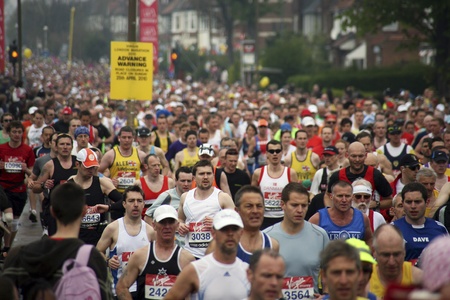 London, UK - April 25, 2010: Runners in the London Marathon. The London Marathon is next to New York, Berlin, Chicago and Boston to the World Marathon Majors, the Champions League in the marathon. 
のeditorial素材