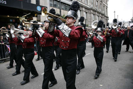 London, UK - January 01, 2012: Marching Band participate in the New Years Day Parade. More than 10,000 performers represent for 20 countries world-wide like marching bands, cheerleaders, clowns acrobats etc. のeditorial素材
