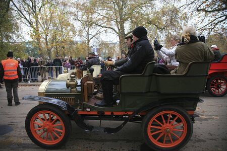 London, UK - November 07, 2010: London to Brighton Veteran Car Run participants leaving Hyde Park,...