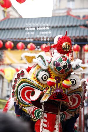 LONDON - January 29, 2012: Performers, lion dance, take part in the celebration of Chinese New Year. Various traditional performance attract thousands of people to the street. 
のeditorial素材
